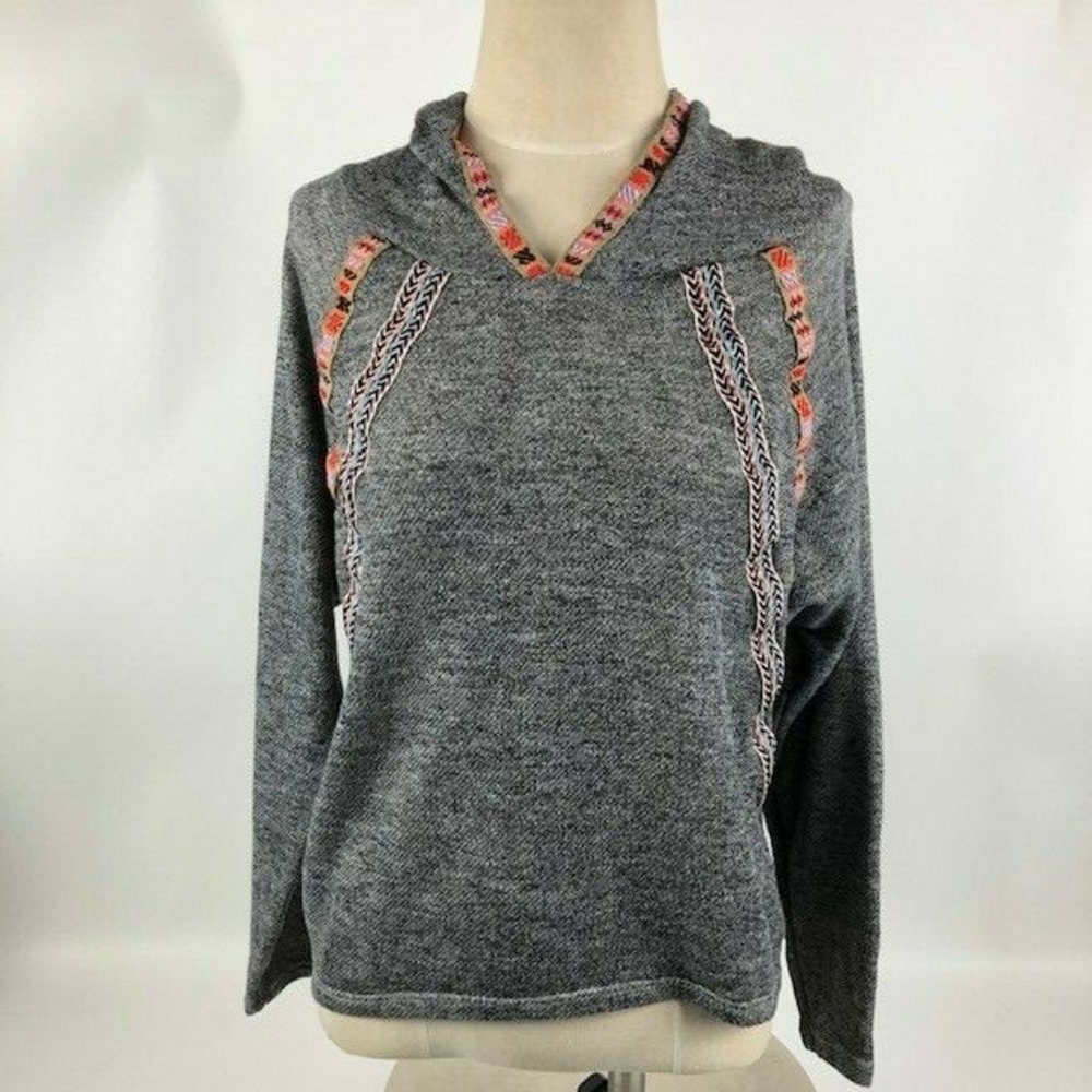 Mad for Love womens shirt long sleeve hooded gray southwestern geometric small